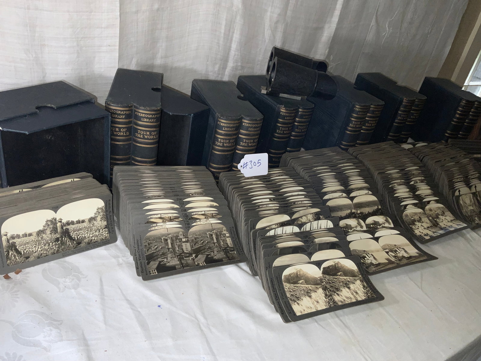 Stereo View Cards Collection: Stereo graphic collection, 6 boxes "Tour of the World," 1 box Telebinocular, all by Keystone View Co. Some cards may be missing and the viewer is missing parts. Overall good condition.