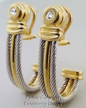 Philippe Charriol Cable 18kt YG St.St & Diamond 0.: Material: 18kt Yellow Gold, Diamonds & St. Steel Weight: Bracelet: 23.3gr, Earrings: 13.6gr Dimensions: Bracelet: 6 1/2" inches Long, 7.5mm Thickness, Earrings: 30.5mm Length x 7.75mm Width Condition: