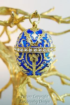 Estate Russian Silver Easter Egg Enamel Guilloche: Description: An amazing hand-made Easter egg was inspired by Faberge-style eggs. Decorated with Swarovski Crystal. It comes with a stunning stand, also of gold guilloche set w/ Decorative Diamonds. .
