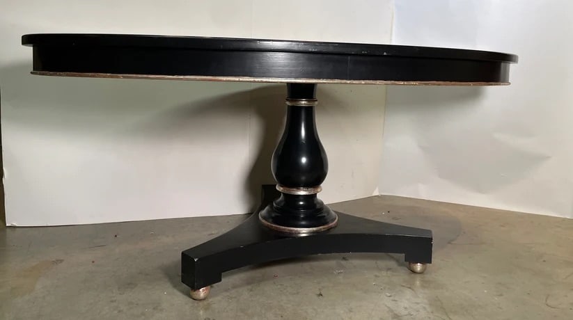 Transitional Black Elliptical Table With Silver Leaf Trim - 2