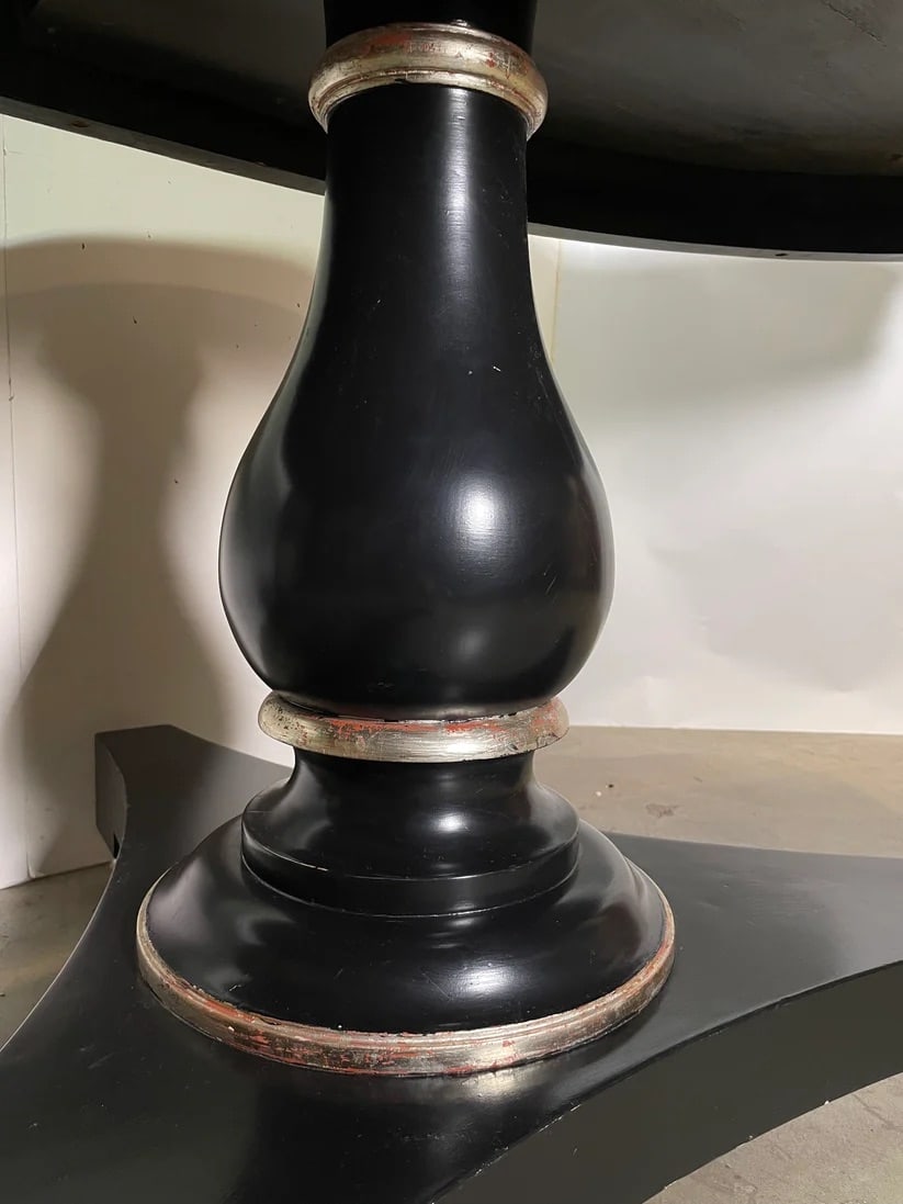 Transitional Black Elliptical Table With Silver Leaf Trim - 4