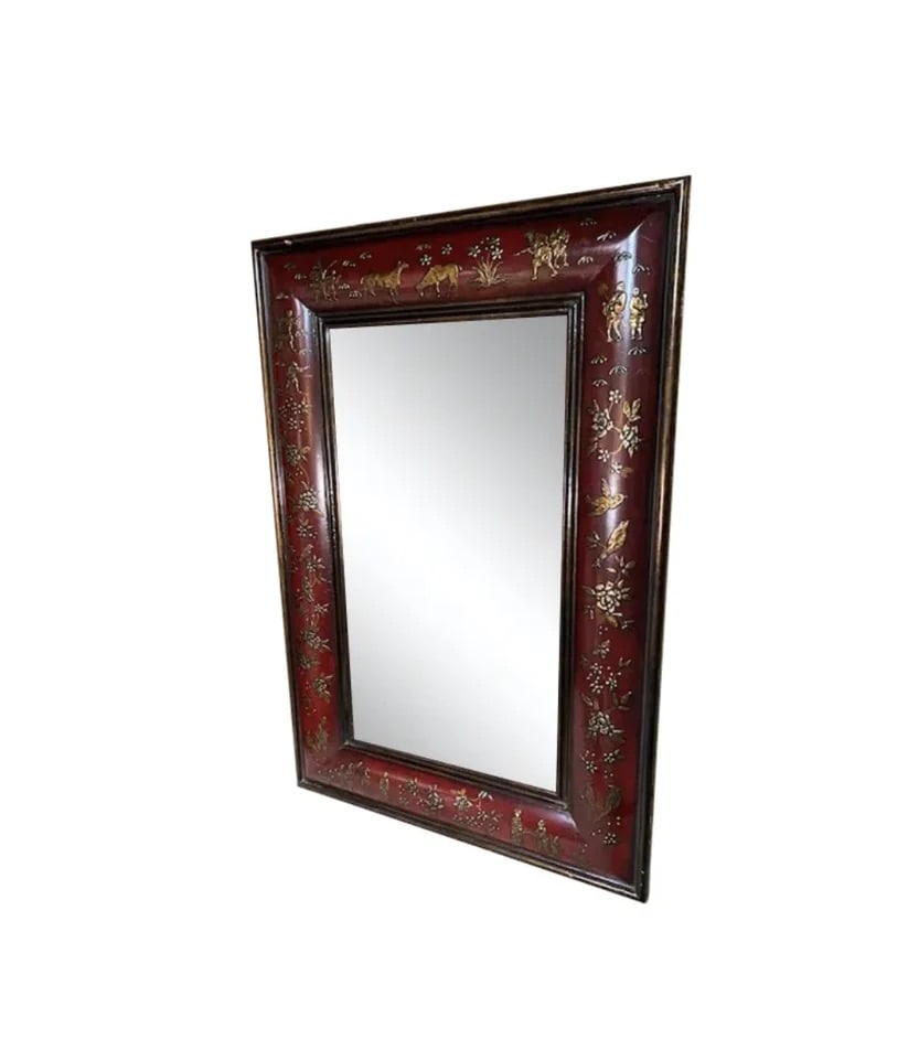Red Chinoiserie Convex Mirror (1 of 7)