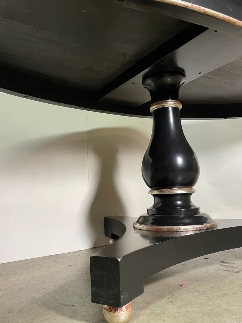 Transitional Black Elliptical Table With Silver Leaf Trim - 3