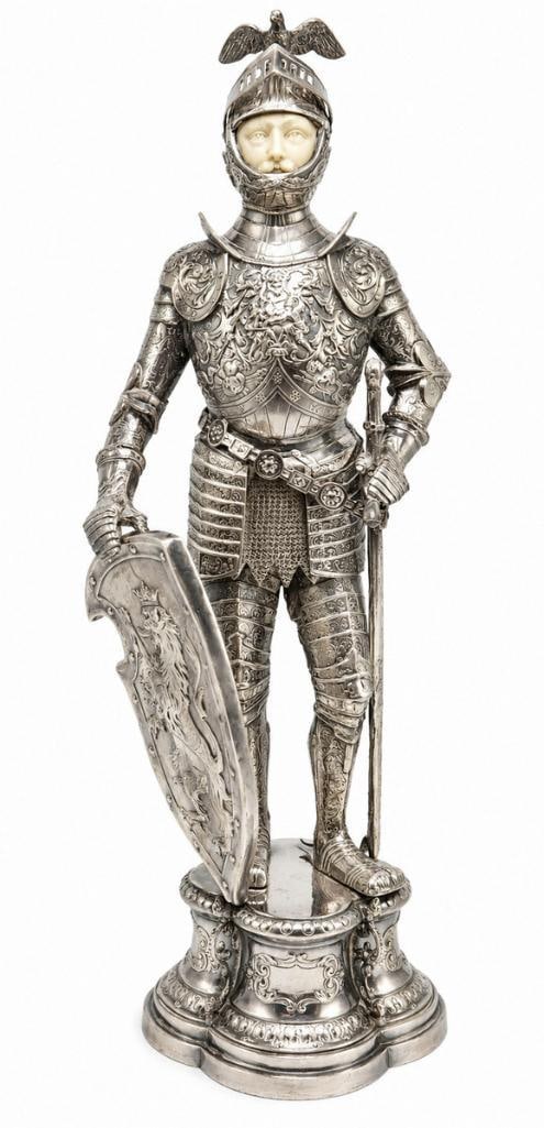 Late 19th C. German, Knight in Armor Hanau 800 Silver Sculpture (1 of 13)