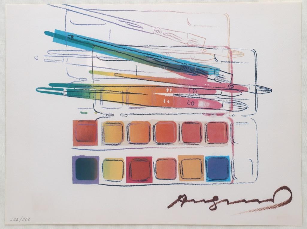 Andy Warhol (American, 1928-1987) “Watercolor Paint Kit with Brushes”: Andy Warhol (American, 1928-1987) “Watercolor Paint Kit with Brushes” Offset lithograph in colors on Carnival Felt Cover paper, 1982 From an edition of 500, plus 75 artist’s proofs. 
