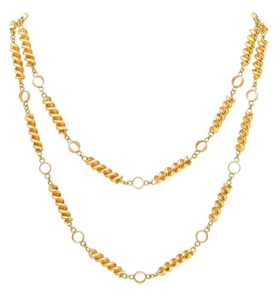 Jean Schlumberger for Tiffany & Co. 18Kt Long Sautoir Chain Necklace: Jean Schlumberger for Tiffany & Co. (French-American, 1907–1987) Long Sautoir Chain Necklace 18K yellow gold Circa 1970–1975 Rare sculptural long-chain necklace designed by Jean Schlum