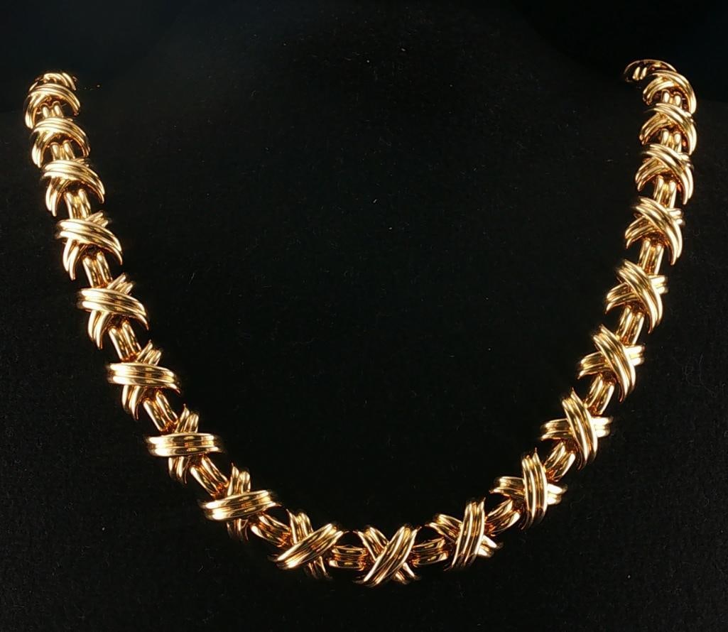 Tiffany & Co. "X” 18Kt Ladies Necklace: Tiffany & Co. (American, est. 1837) “Signature X” 18K Yellow Gold Ladies Necklace Tiffany & Co. “Signature X” necklace designed by Paloma Picasso, featuring the iconic 
