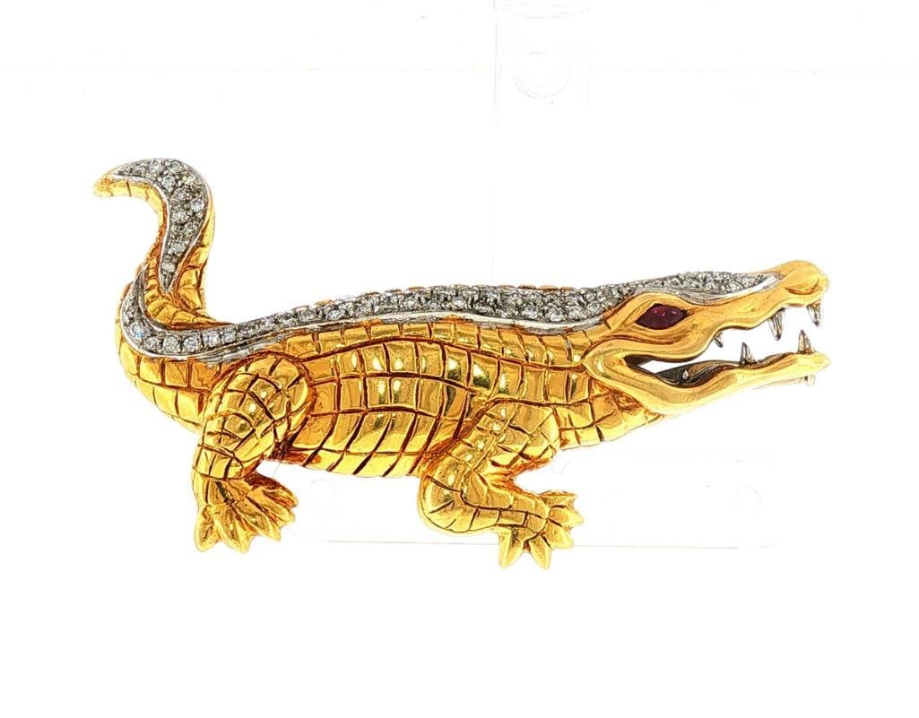 Piero Milano 18Kt Diamond & Ruby Crocodile Brooch (1 of 4)