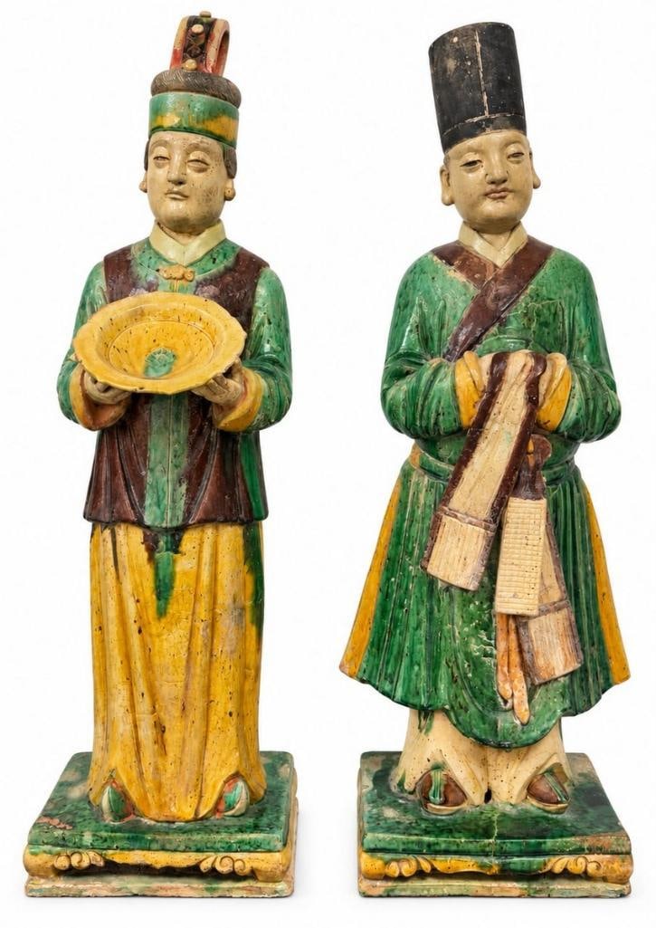 Chinese Ming Dynasty (1368–1644 AD) Sancai-Glazed Pottery Figures of Attendants (1 of 8)
