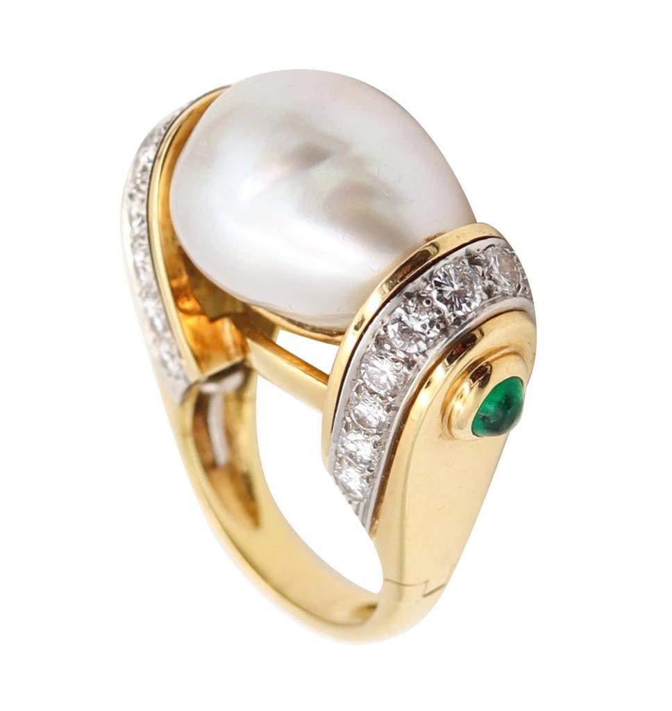 David Webb South Sea Pearl, Diamond & Colombian Emerald Cocktail Ring (1 of 8)