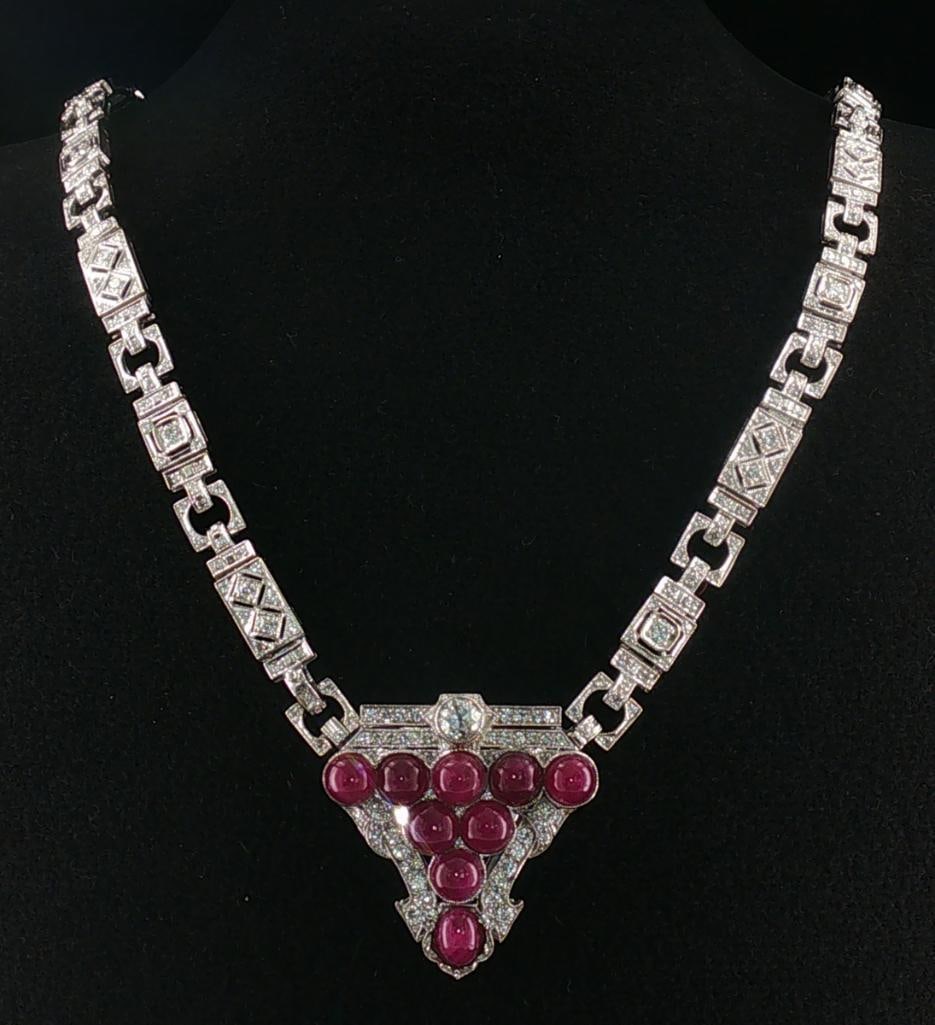 Gillot & Co. Art Deco Platinum, Diamond & Ruby Convertible Necklace & Brooch (1 of 7)