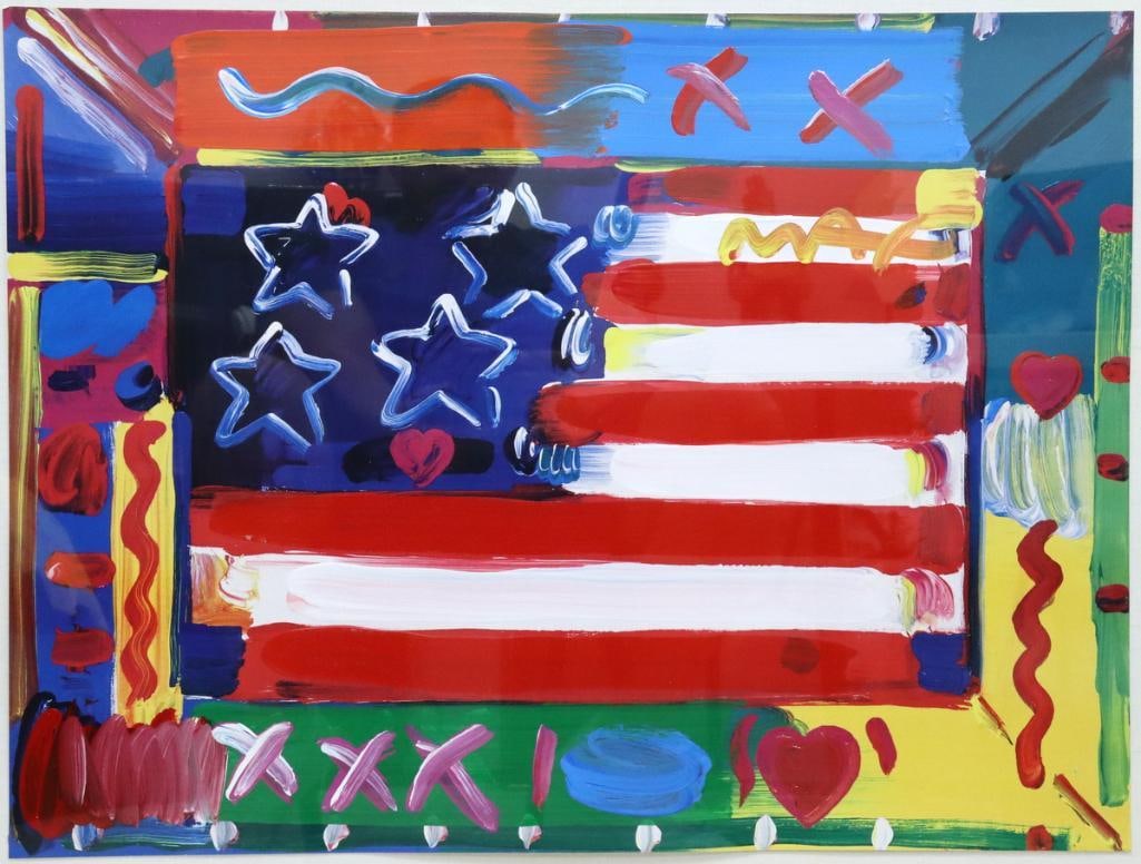 Peter Max (American, 1937-2025) “Flag with Heart” Mixed Media (1 of 4)