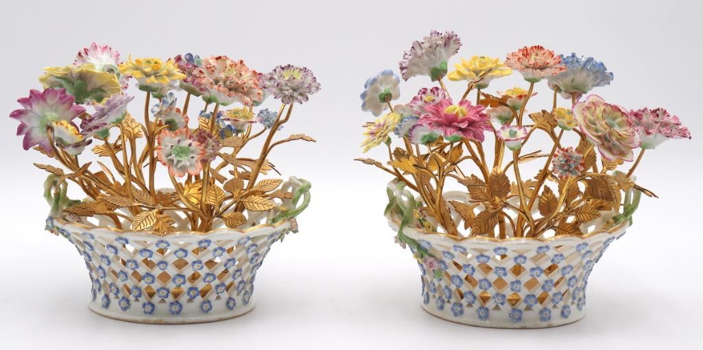 Pair of Antique Meissen Porcelain Flower Baskets (1 of 8)