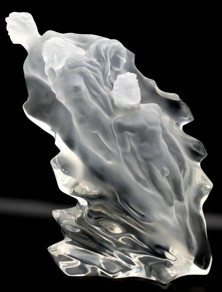 Frederick Hart (American, 1943-1999) “Passages” Acrylic Sculpture: Frederick Hart (American, 1943–1999) “Passages” Lucite acrylic sculpture 1987 Figural sculpture depicting multiple female forms emerging through layered, flowing transparent and fros