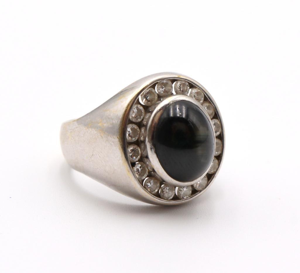 14Kt White Gold Black Star Sapphire & Diamond Men’s Ring (1 of 3)