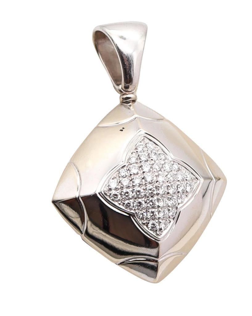 Bvlgari "Pyramid" 18Kt & Diamond Pendant: Bvlgari (Italian, est. 1884) Pyramid Diamond Pendant 18K white gold and diamonds Circa 1990s Large Pyramid pendant crafted in polished 18K white gold and embellished with 40 pavé-set round brilli