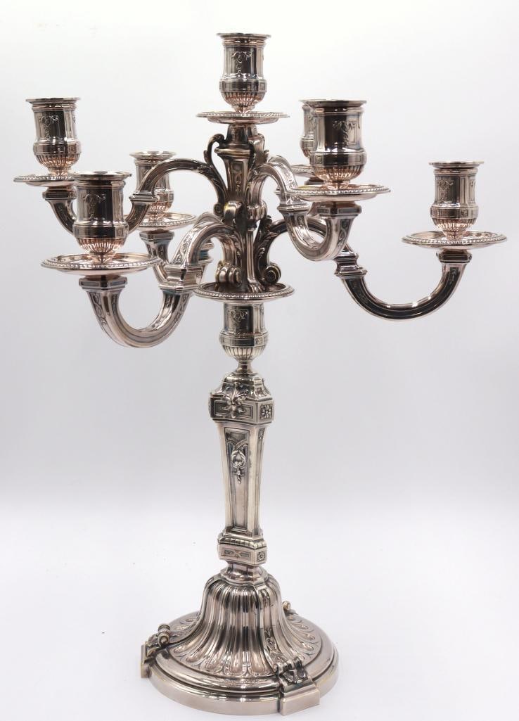 Émile Puiforcat Seven-Light Renaissance Revival Silver Plated Candelabrum: Émile Puiforcat (French, 1857–1927) Seven-Light Renaissance Revival Candelabrum Silver plate Elaborate seven-light candelabrum in the Renaissance Revival style, featuring scrolling branches