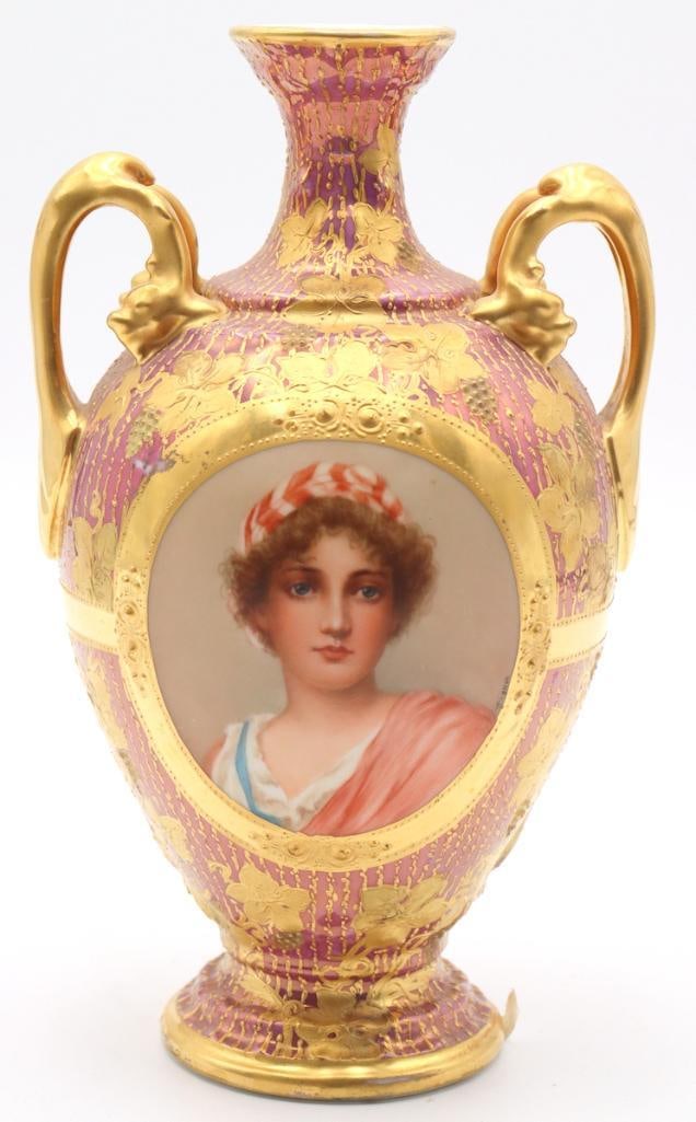 Royal Vienna Style Hand-Painted Portrait Porcelain Vase (1 of 5)