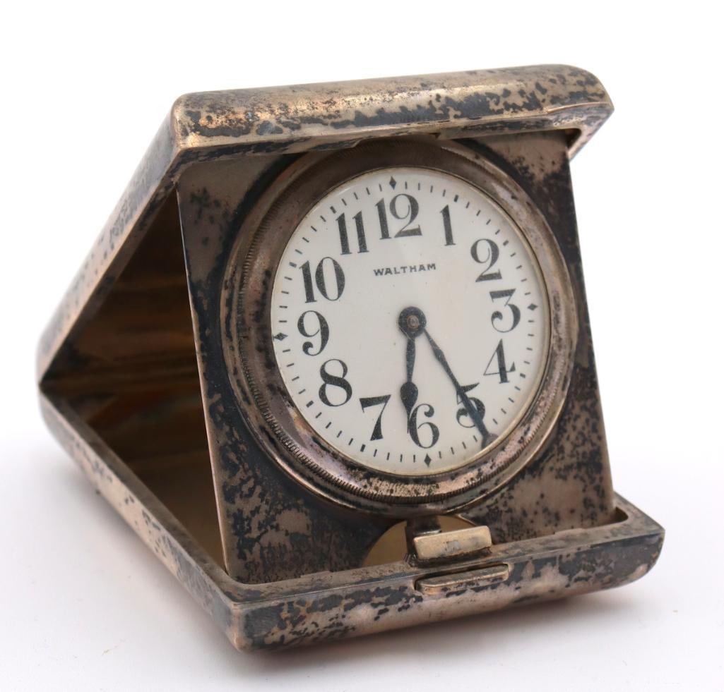Antique Waltham Sterling Silver Travel Clock (1 of 4)