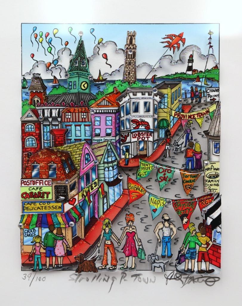 Charles Fazzino (American, b. 1955) “Strolling P-Town” 3-D Serigraph: Charles Fazzino (American, b. 1955) “Strolling P-Town” 3-D serigraph Limited edition, numbered 39/100. Hand-signed by the artist lower right. Measurements approx. - 13 1/8 in. high × 