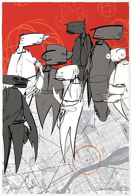 Futura (American, b. 1955) “Crowd Control (Red)” Screenprint: Futura (American, b. 1955) “Crowd Control (Red)” Screenprint on paper, circa 2016 Limited edition of 80. Hand-signed and numbered by the artist. Measurements approx. - 36 in. high × 2