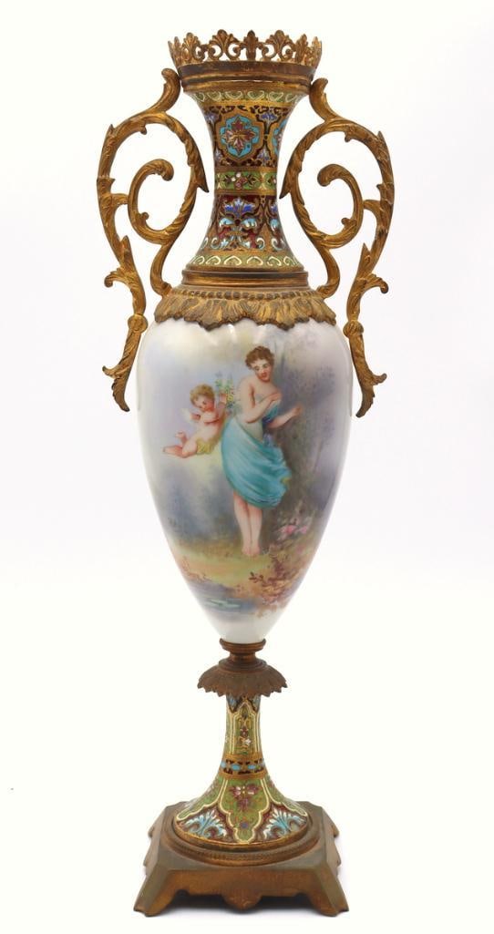 After Frederic Lix (French, 1830-1897)Porcelain & Champlevé Bronze Vase (1 of 6)
