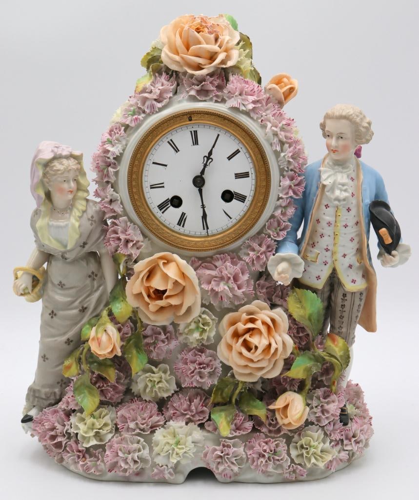 19th C. Sitzendorf Hand Painted Porcelain Floral Clock (1 of 8)