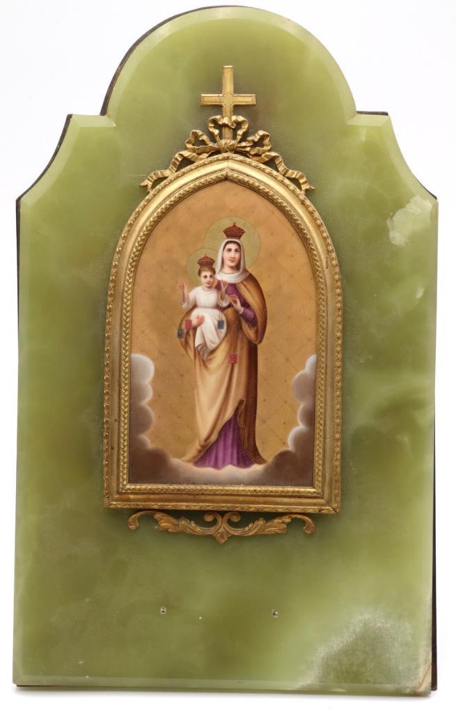 French Madonna and Child Porcelain & Bronze Devotional Plaque (1 of 7)