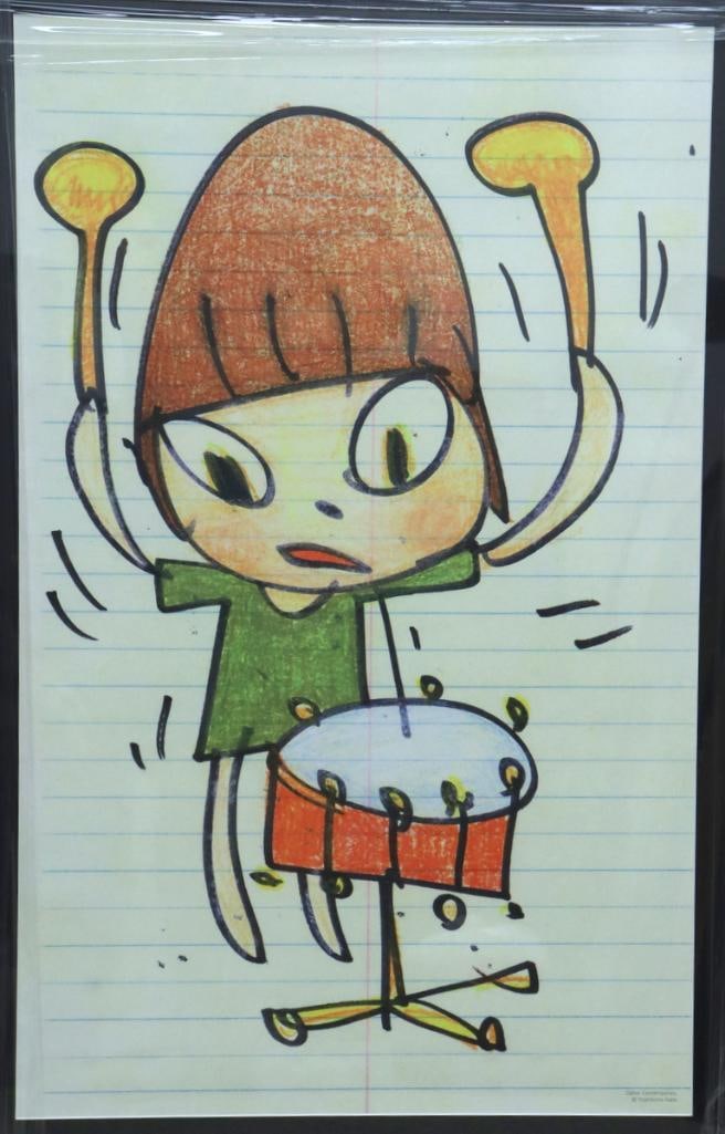Yoshitomo Nara (Japanese, b. 1959) “Banging the Drum” Offset Lithograph: Yoshitomo Nara (Japanese, b. 1959) “Banging the Drum” Offset lithograph on 80# Classic Linen Solar White Cover paper Published in conjunction with an exhibition at Dallas Contemporary, Tex