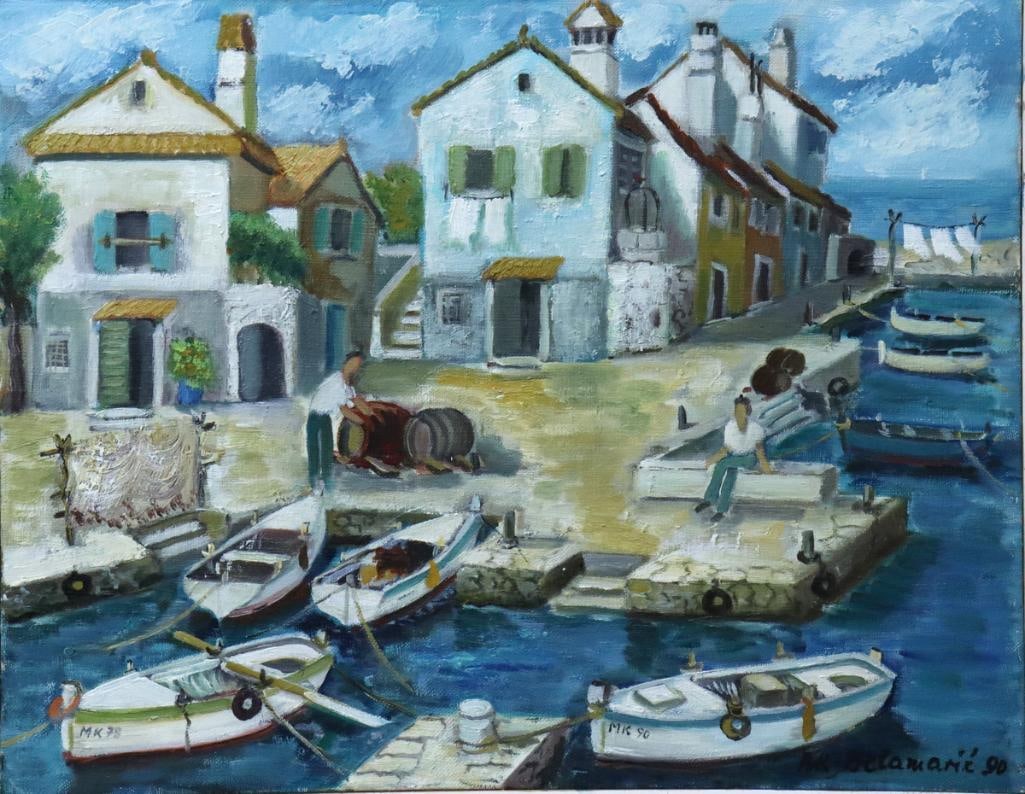 Branka Belmaric (Czech, 20th C.) Oil Painting on Canvas: Branka Belmaric (Czech, 20th century) "Porat" Oil on canvas Signed lower right. Framed measurements approx. - 21 in. high × 25 in. wide. Have a similar item to sell or auction? Contact us