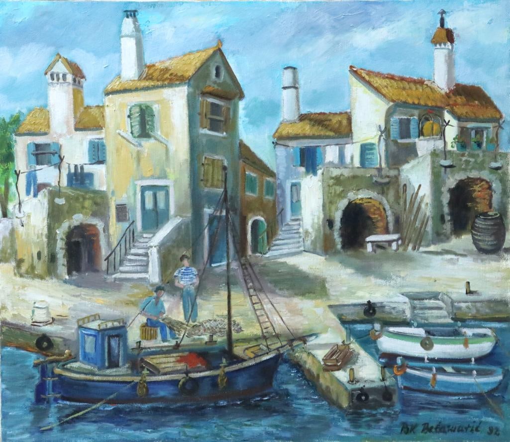 Branka Belmaric (Czech, 20th C.) Oil Painting on Canvas: Branka Belmaric (Czech, 20th century) Povratak S Ribolova Oil painting on canvas Signed lower right. Framed measurements approx. - 24 1/2 in. high × 27 1/4 in. wide. Have a similar item to sell o