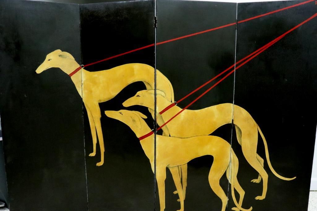 Déon (20th C.) "Greyhounds" Four-Panel Screen (1 of 5)