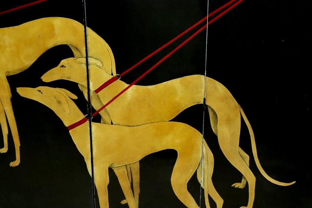 Déon (20th C.) "Greyhounds" Four-Panel Screen - 2