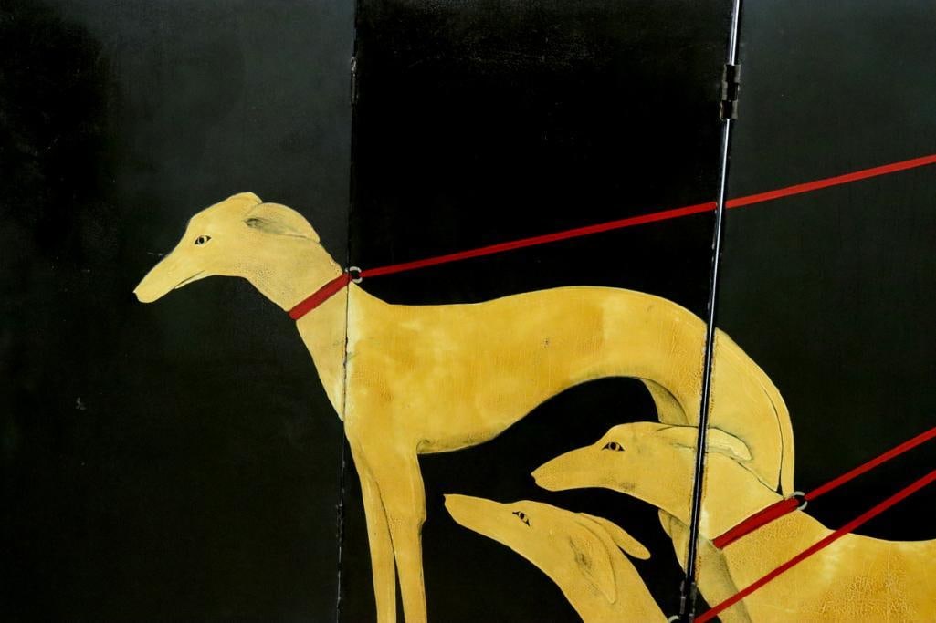 Déon (20th C.) "Greyhounds" Four-Panel Screen - 3