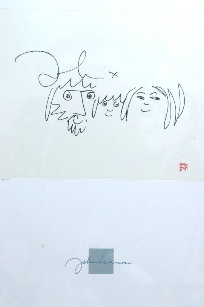 John Lennon (British, 1940–1980) “The Family” Lithograph: John Lennon (British, 1940–1980) “The Family” Limited edition lithograph Whimsical composition depicting John Lennon with Yoko Ono and their son, Sean Lennon. Numbered 2,875/5,000. M