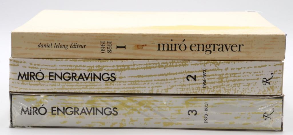 Set of 3 Joan Miró “Miró Engravings” Illustrated Catalogue Raisonné Book: Joan Miró (Spanish, 1893–1983) “Miró Engravings” Volumes I–III Illustrated catalogue raisonné book set Three-volume reference set devoted to the engraved works o