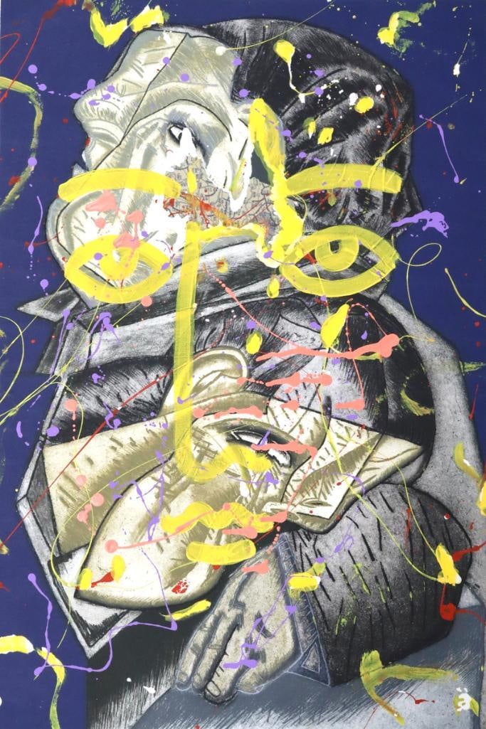 Urban Art Over Serigraph: Unknown Artist Urbanized Art Over Serigraph Mixed media on paper Numbered 87/250. Signed lower right. Serigraph embellished with hand-applied paint and gestural markings. Measurements approx. - 45 in.