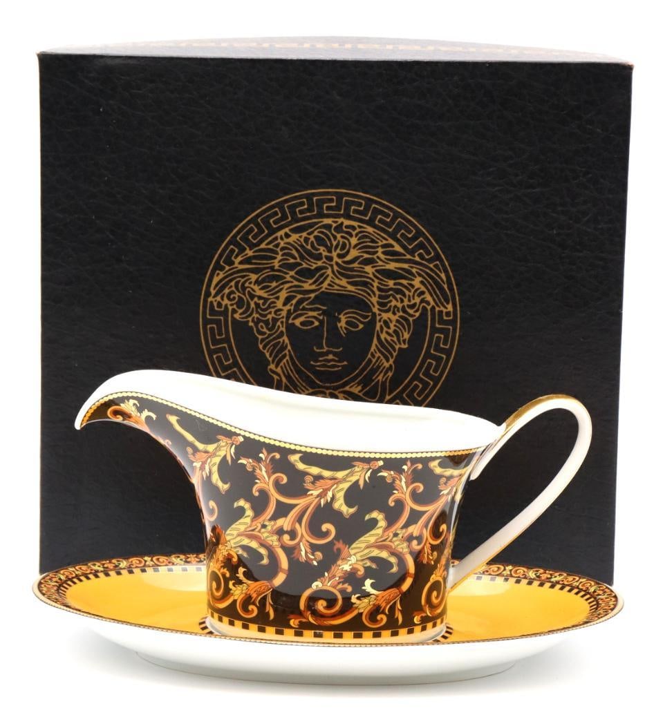 As Is, Versace by Rosenthal “Barocco” Porcelain Open Sauce Boat & Underplate (1 of 5)
