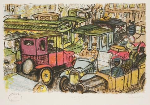Edward Plunkett (American, 1921–2011) “Vampire Traffic Jam” Lithograph: Edward Plunkett (American, 1921–2011) “Vampire Traffic Jam” Lithograph on paper 1980 Numbered 66/300. Hand signed and numbered by the artist. Measurements approx. - 19 in. high ×