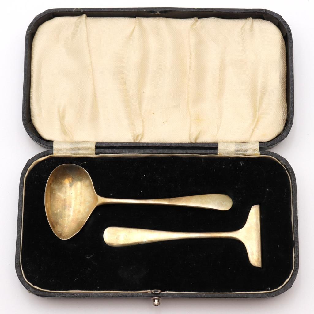 Edward Viner English Vermeil Sterling Baby Spoon and Food Pusher (1 of 4)