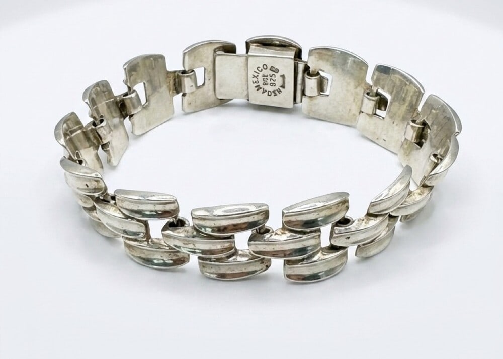 Taxco weave style bracelet: Taxco marked 925 Mexico HRS 7.5 inches