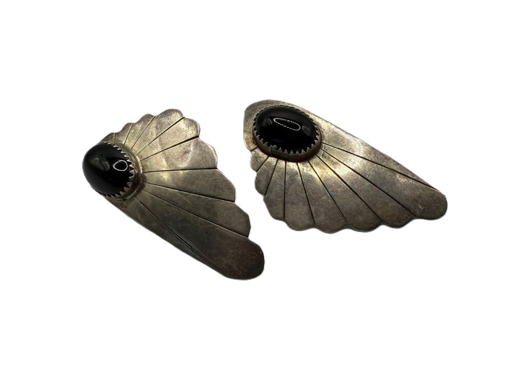 Native American vintage earrings: Native American Vintage earrings marked M BEGAY sterling with onyx center stones desinged as wings
