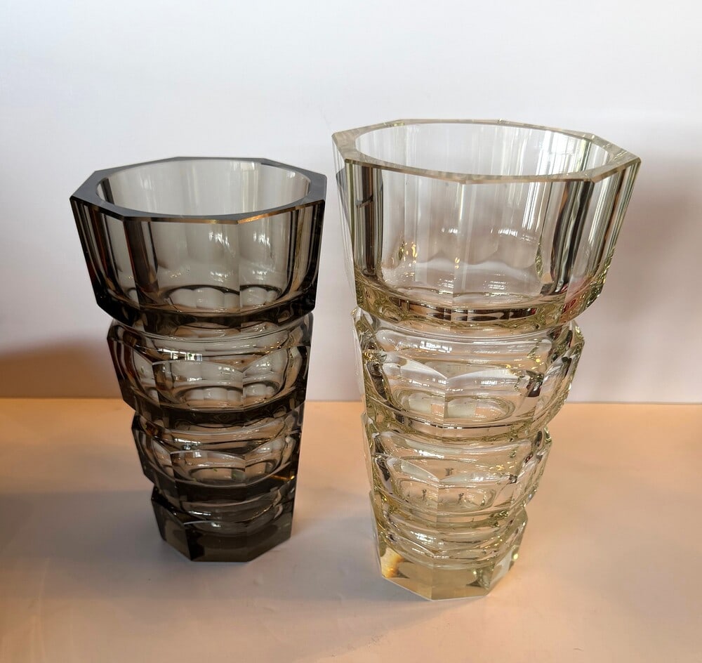 A pair of Moser Art Deco faceted vases designed by Josef Hoffmann 1920-1930 (1 of 1)