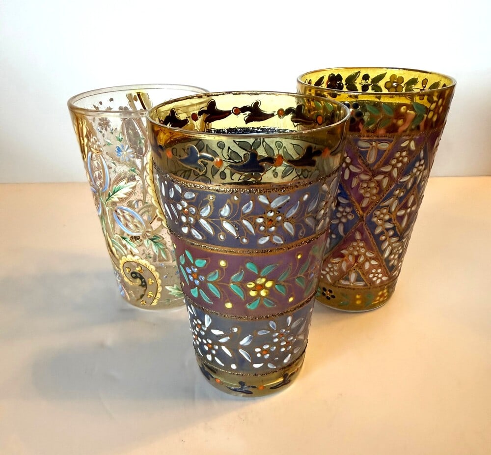 A lot of three Moser-style enameled juice glasses (1 of 3)
