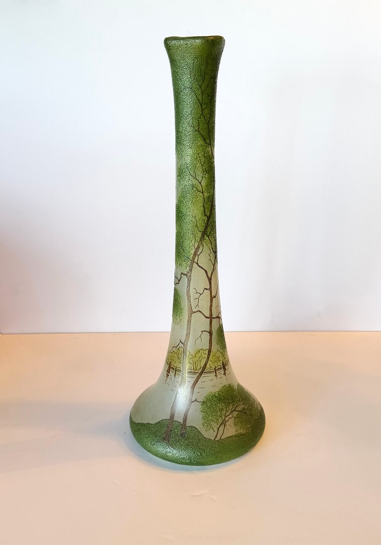 Impressive Legras Art Nouveau enameled landscape solifleur vase 14" (1 of 3)