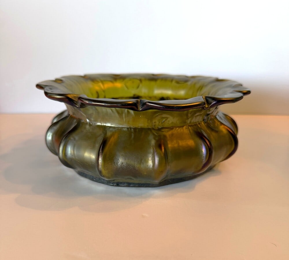 Signed Loetz "Creta Rusticana" Iridescent Art Nouveau glass centerpiece 8"inches (1 of 4)