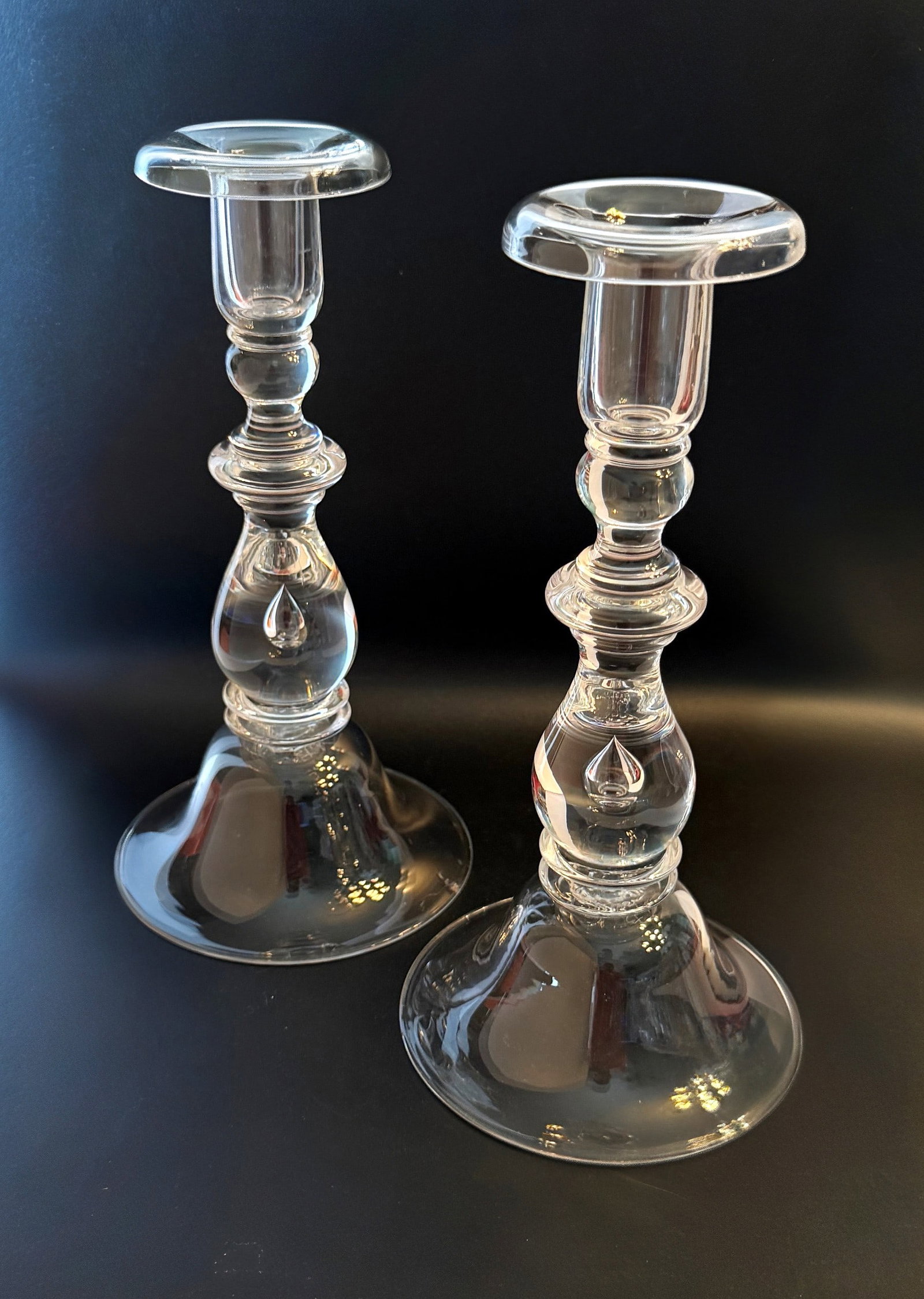 Pair of Mid century Steuben crystal teardrop baluster candlesticks No 7792 (1 of 2)