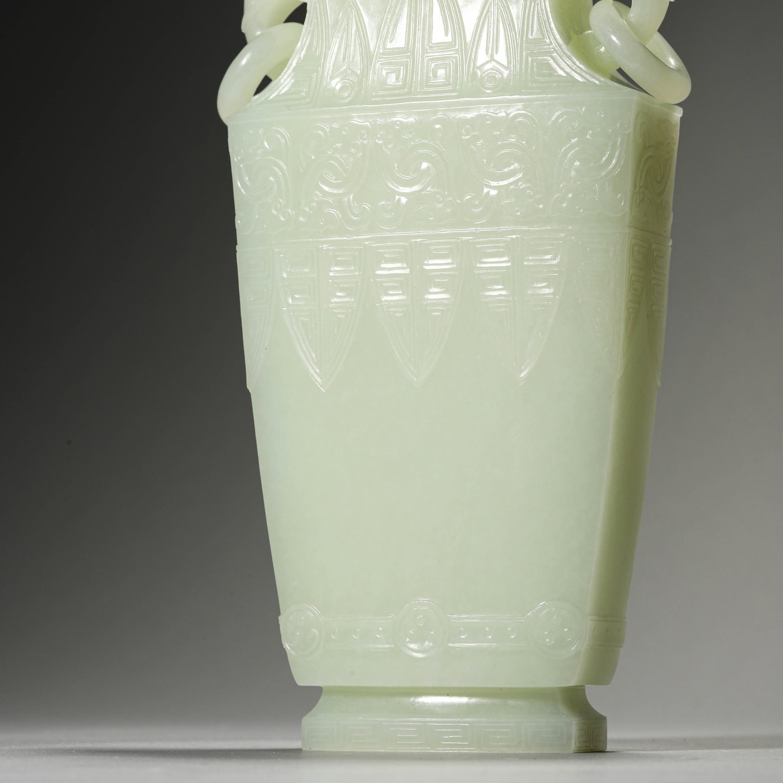 A CHINESE CELADON JADE VASE. - 4