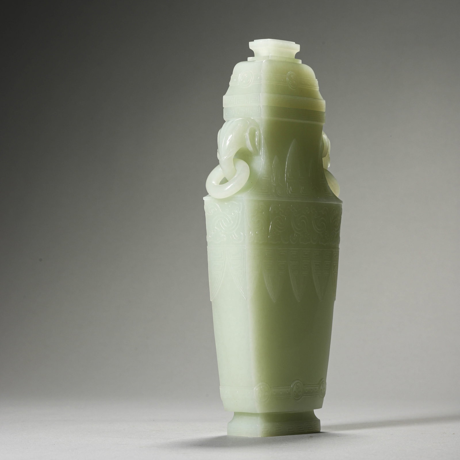 A CHINESE CELADON JADE VASE. - 5