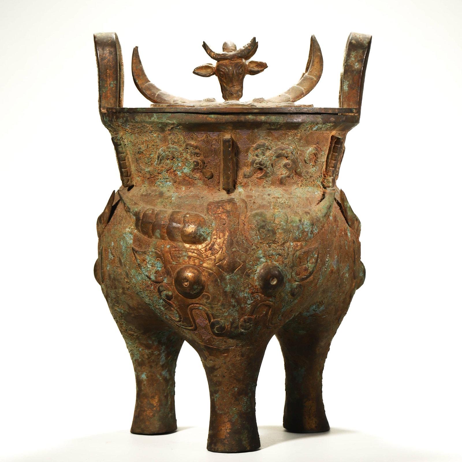 BRONZE TRIPOD CENSER WITH TAOTIE MASKS: Height 13 1/2 in (34.3 cm)